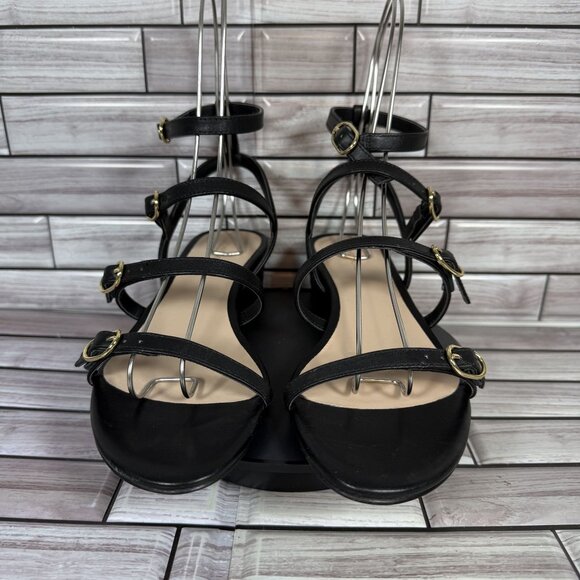 Stuart Weitzman Women's Black Leather Grecian Buckle Wedge Sandals Size 7-NEW - Picture 2 of 8